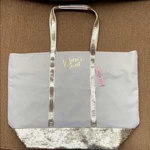 VS White Sequin Weekend Tote Bag